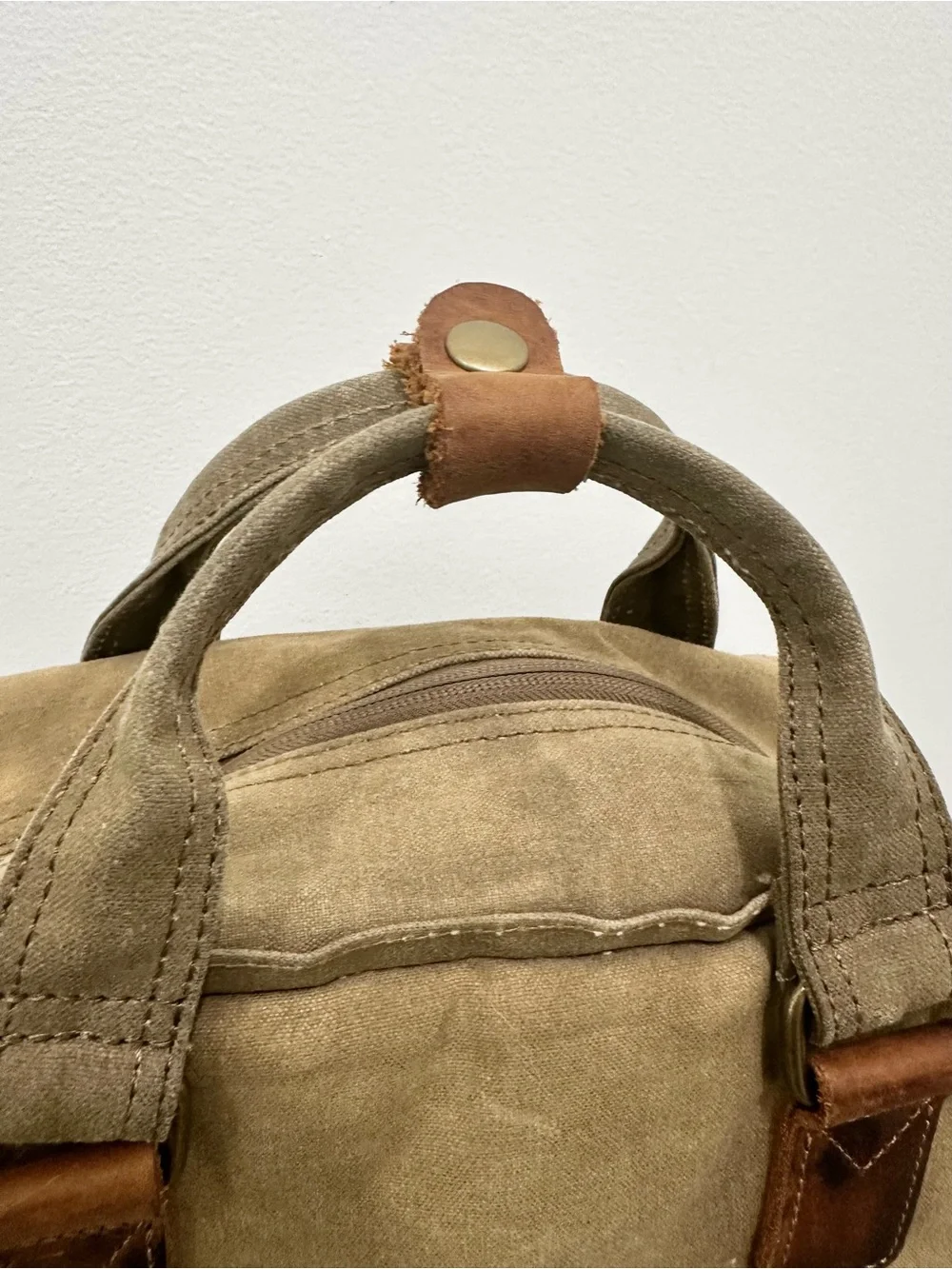 Waxed Canvas Camera Case Waterproof Travel Backpack Laptop Leather Trim Khaki